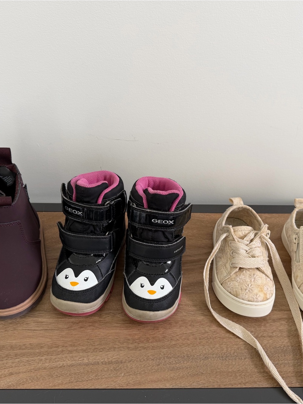Geox Black and Pink Penguin Kids Boots